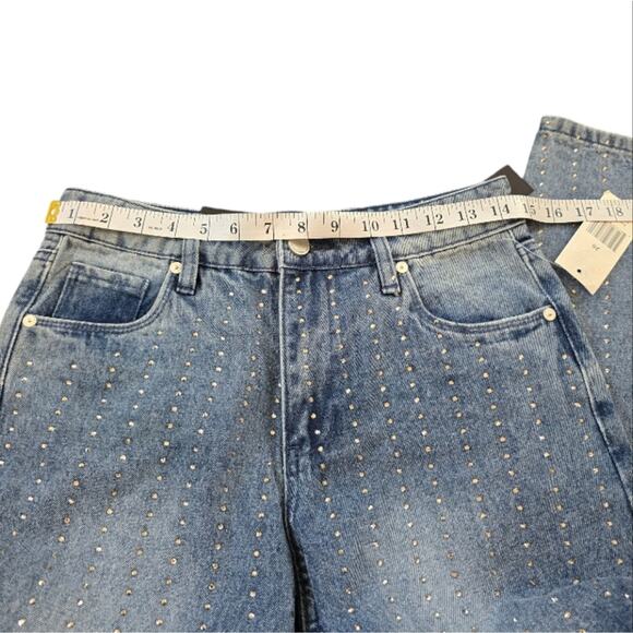 Blank NYC Rhinestone Studded Straight Leg Cropped Light Wash Jeans Size 26 New - Picture 9 of 15